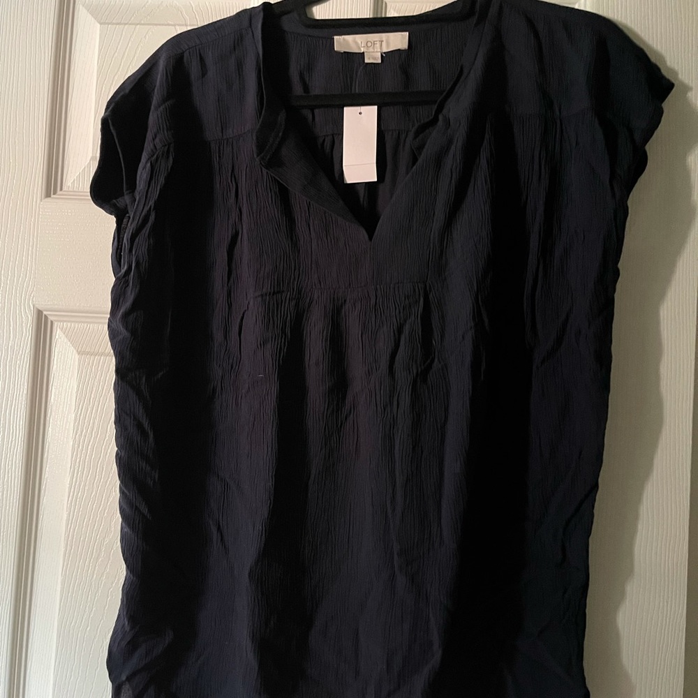 Loft Split Neck Blouse Navy Medium